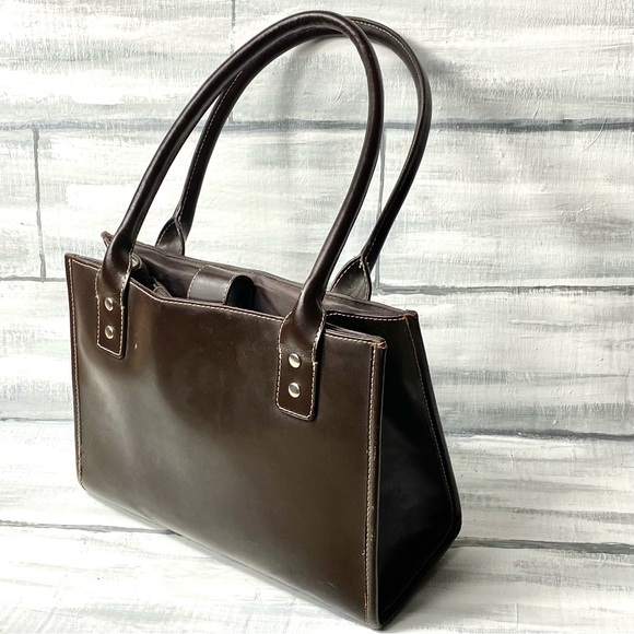 Wilson’s Leather Vintage Y2K Brown Leather Satchel “Maxima” Tote Handbag Purse - Picture 4 of 16